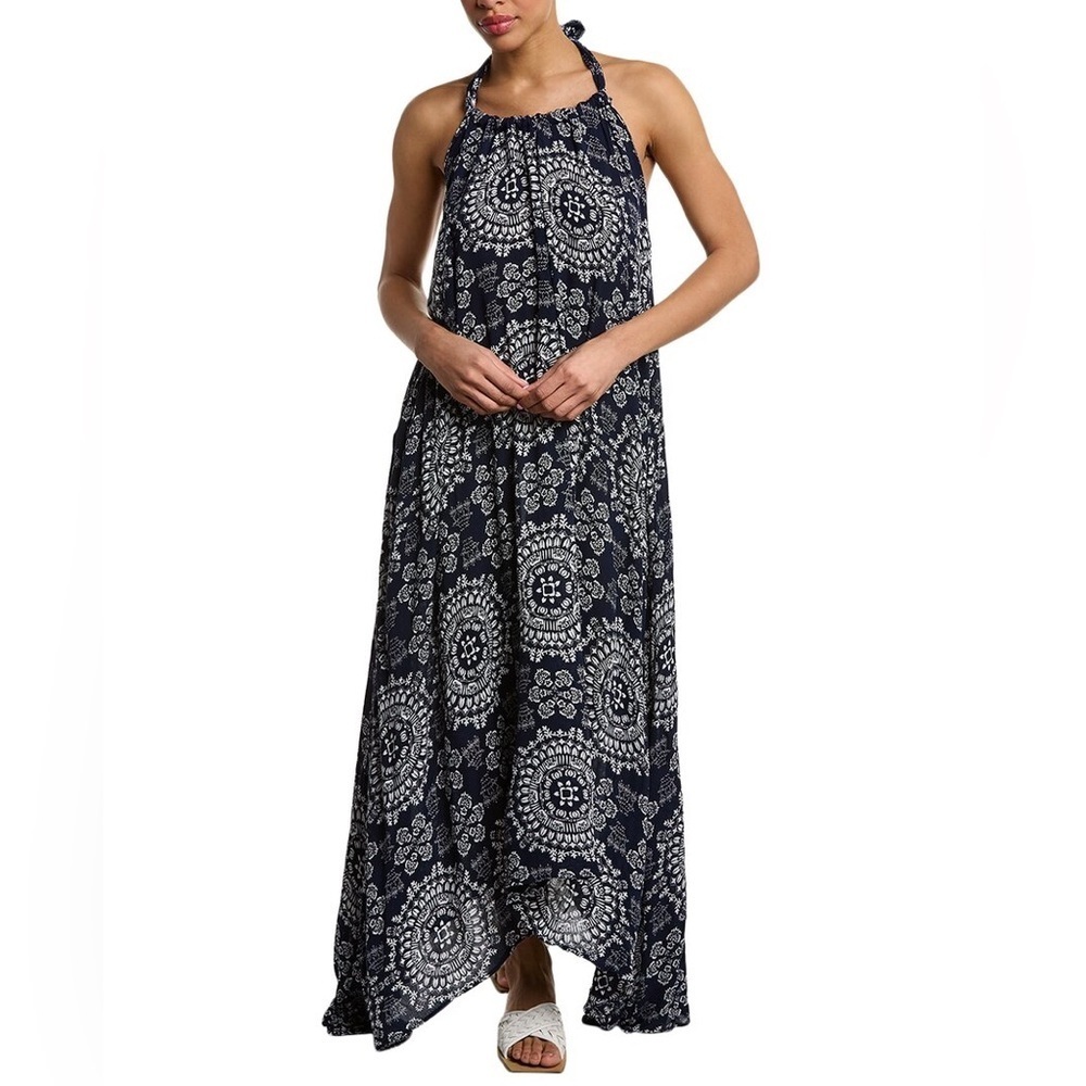 Elan Navy and White Patterned Dress OS